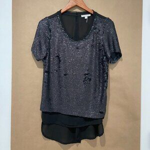 Alberto Makali Black Moveable Sequin Blouse Size Small